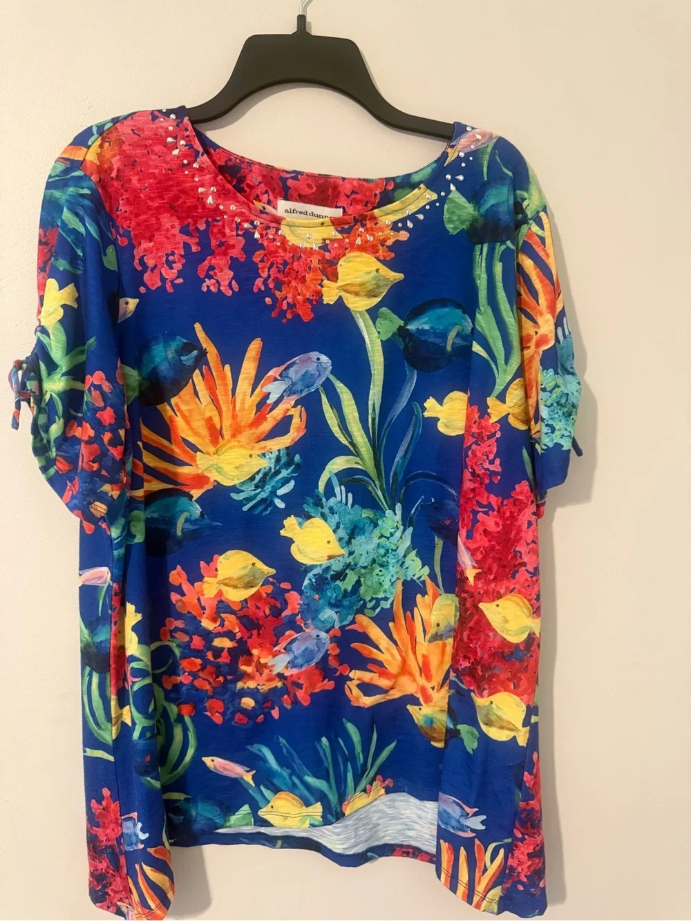 Alfred Dunner Royal Blue Tropical Fish Reef Embellished Top Size 1X - Picture 1 of 12